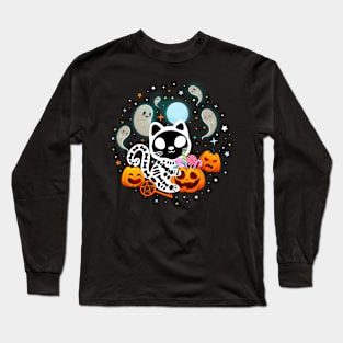 Skeleton Cat Halloween Spooky Cat Long Sleeve T-Shirt